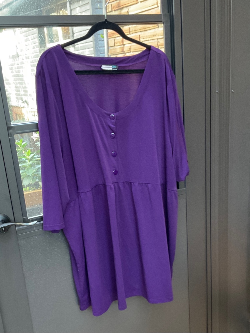 Ulla Popken Purple Scoop-Neck Tunic with Button Placket